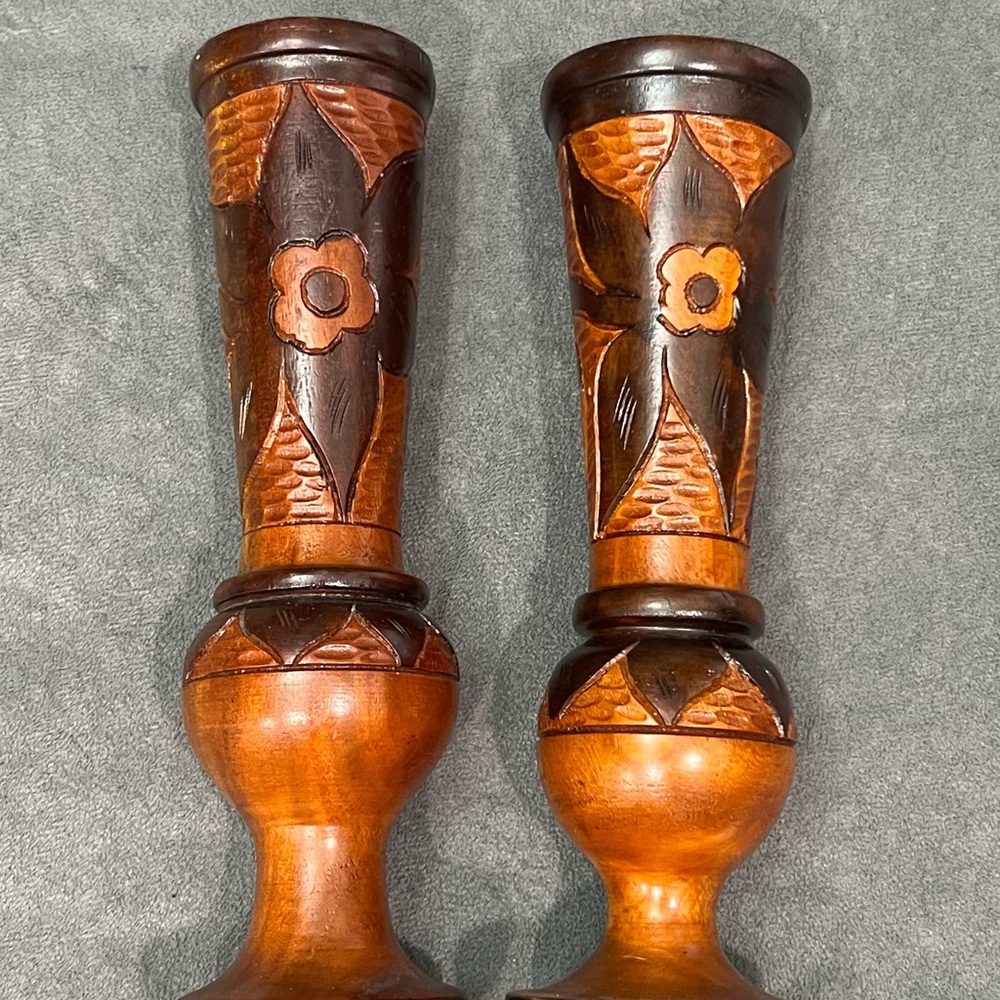 2 Handcrafted Wooden Vase / Candle Holders